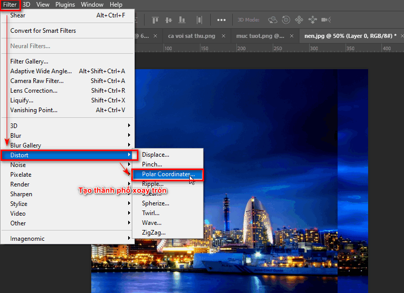 Cách tạo ra một thành phố xoay tròn trong photoshop