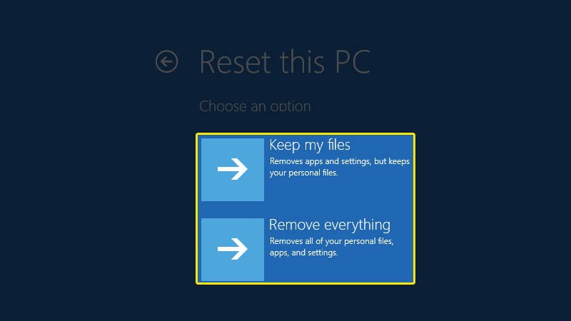 Choose how to reinstall your computer