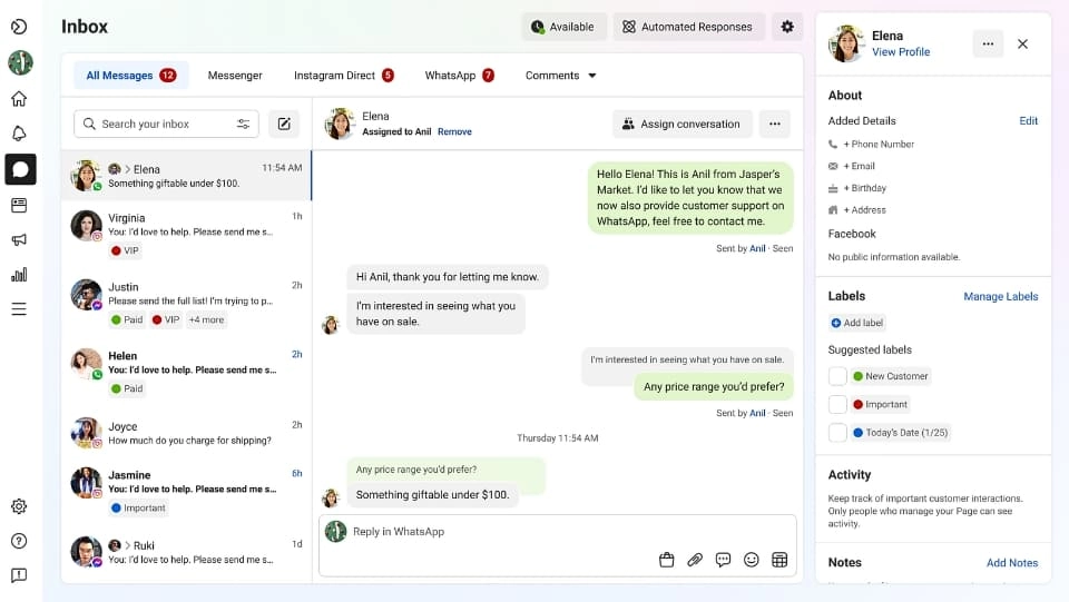 Messaging with customers is convenient thanks to Business Facebook