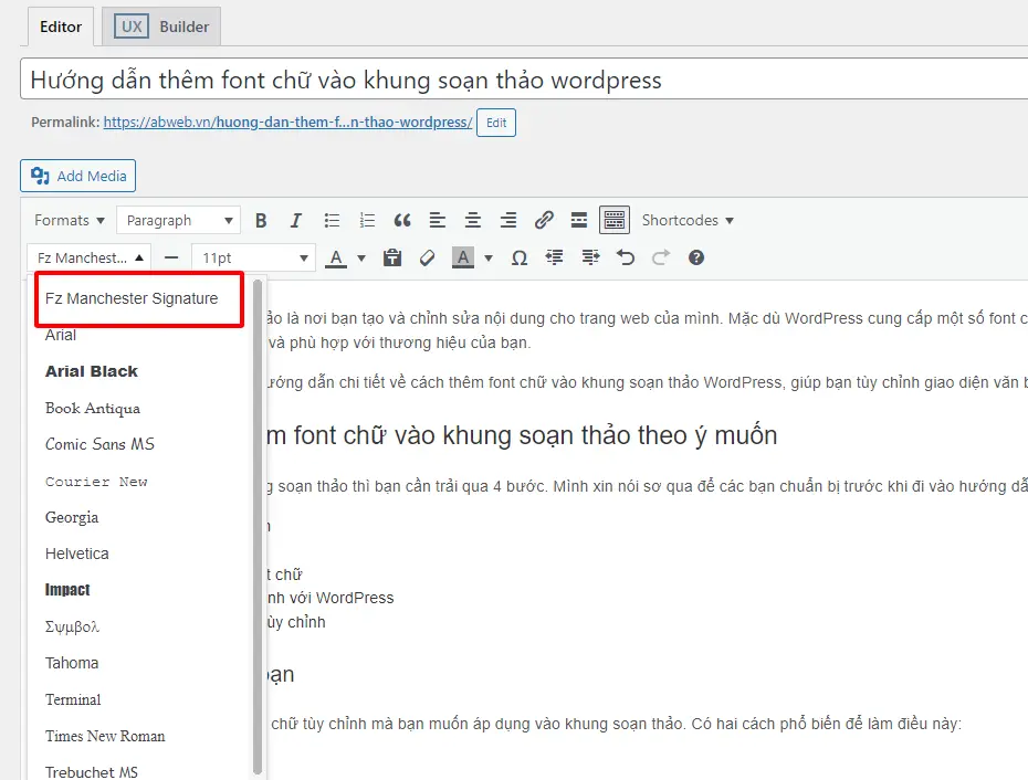 Cách thêm font chữ vào wordpress