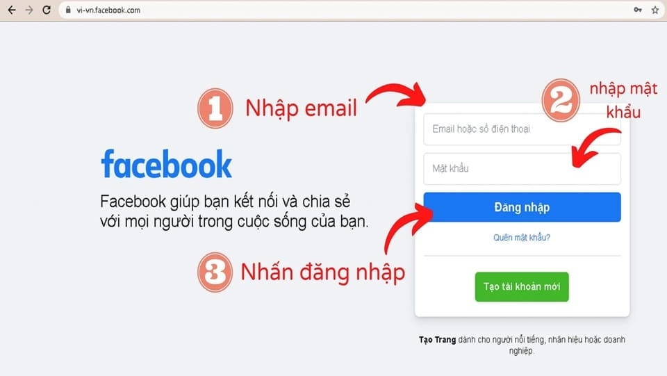 Đăng nhập Facebook bằng email