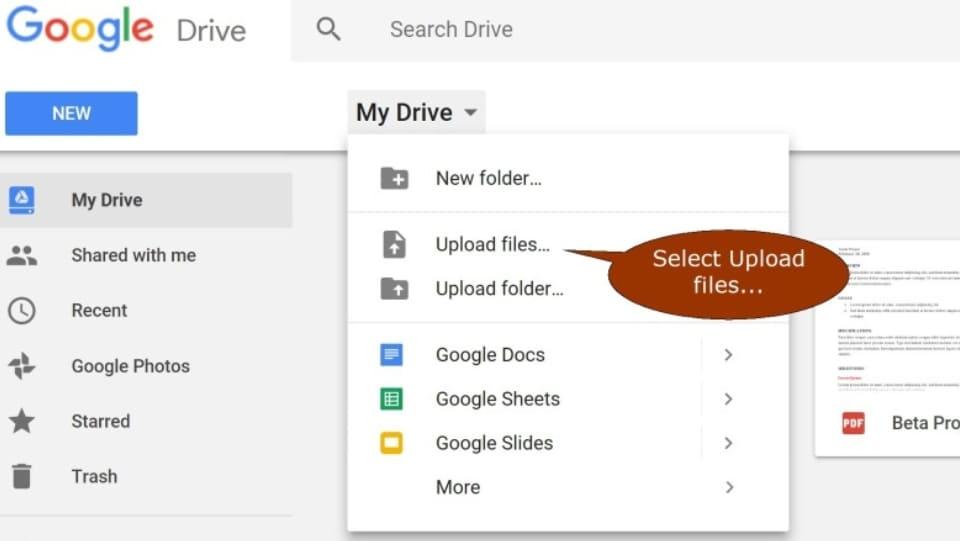 Select the Upload file box to upload files from the device