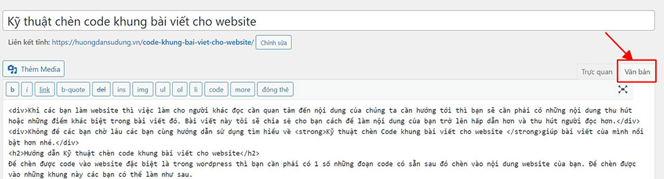 Kỹ thuật chèn code khung bài viết cho website