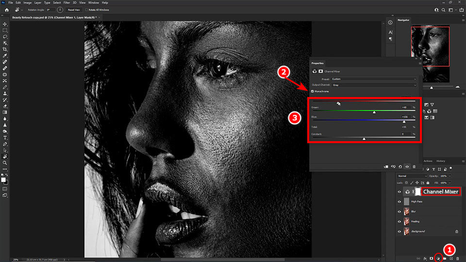 Advanced skin smoothing in Photoshop in detail